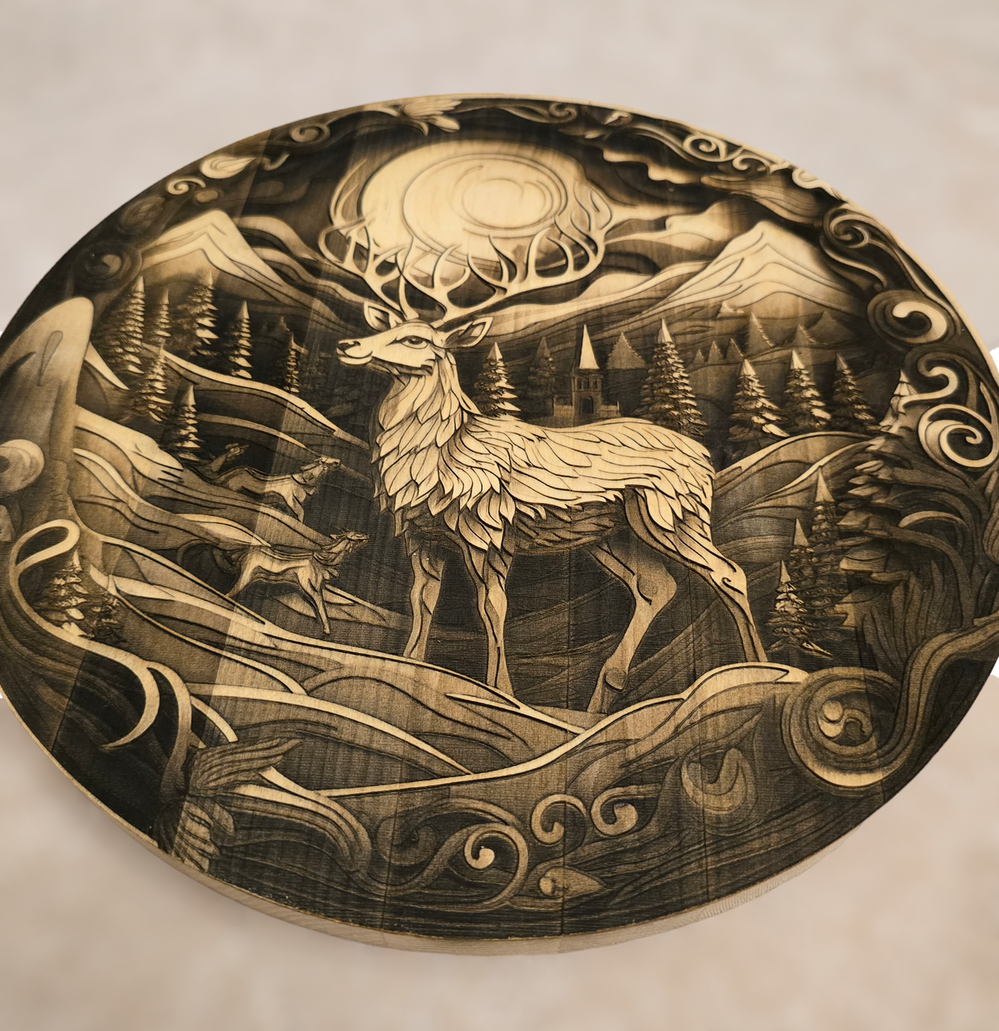 3d Laser Engraved Deer Round