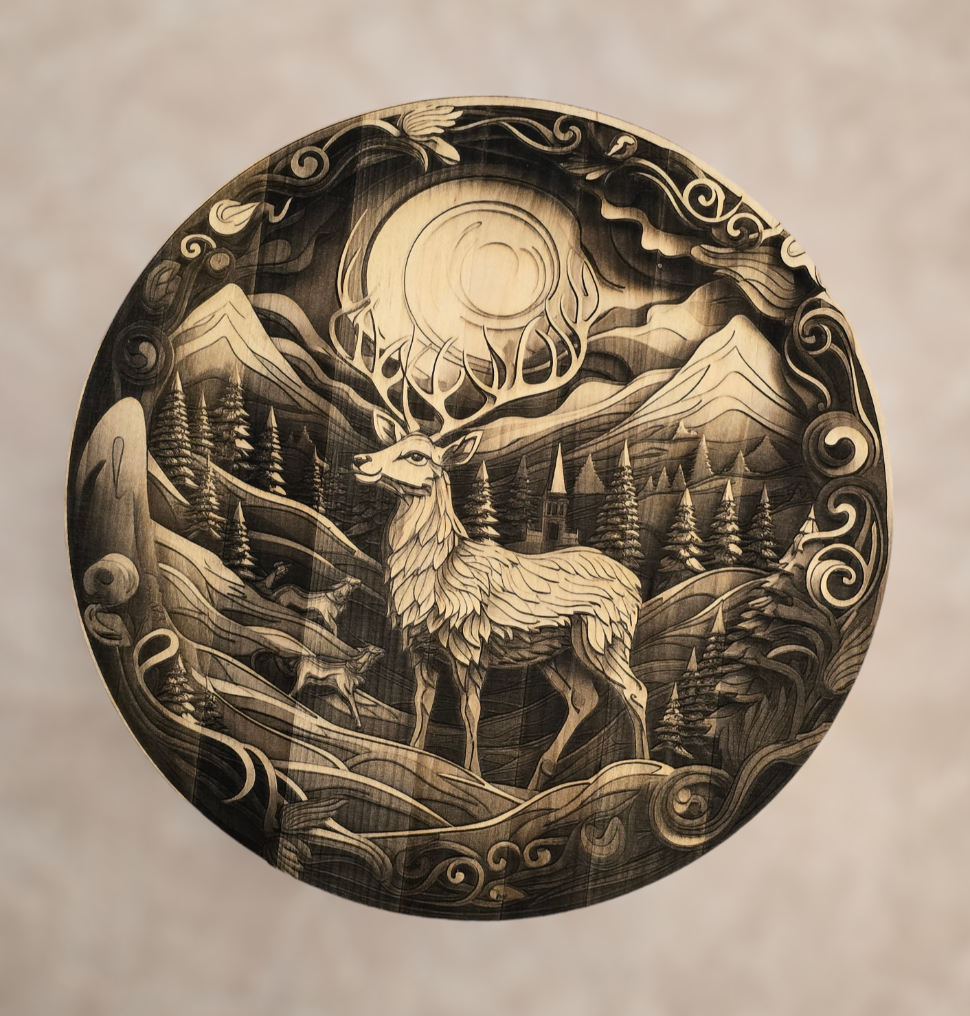 3d Laser Engraved Deer Round