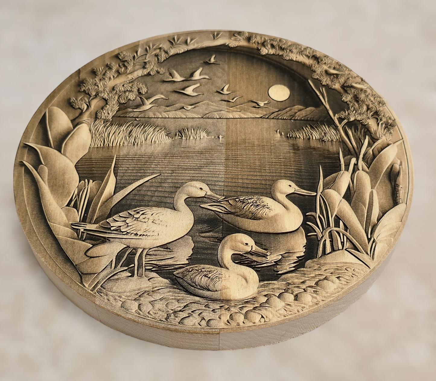 Laser Engraved 3d Ducks Wood Round