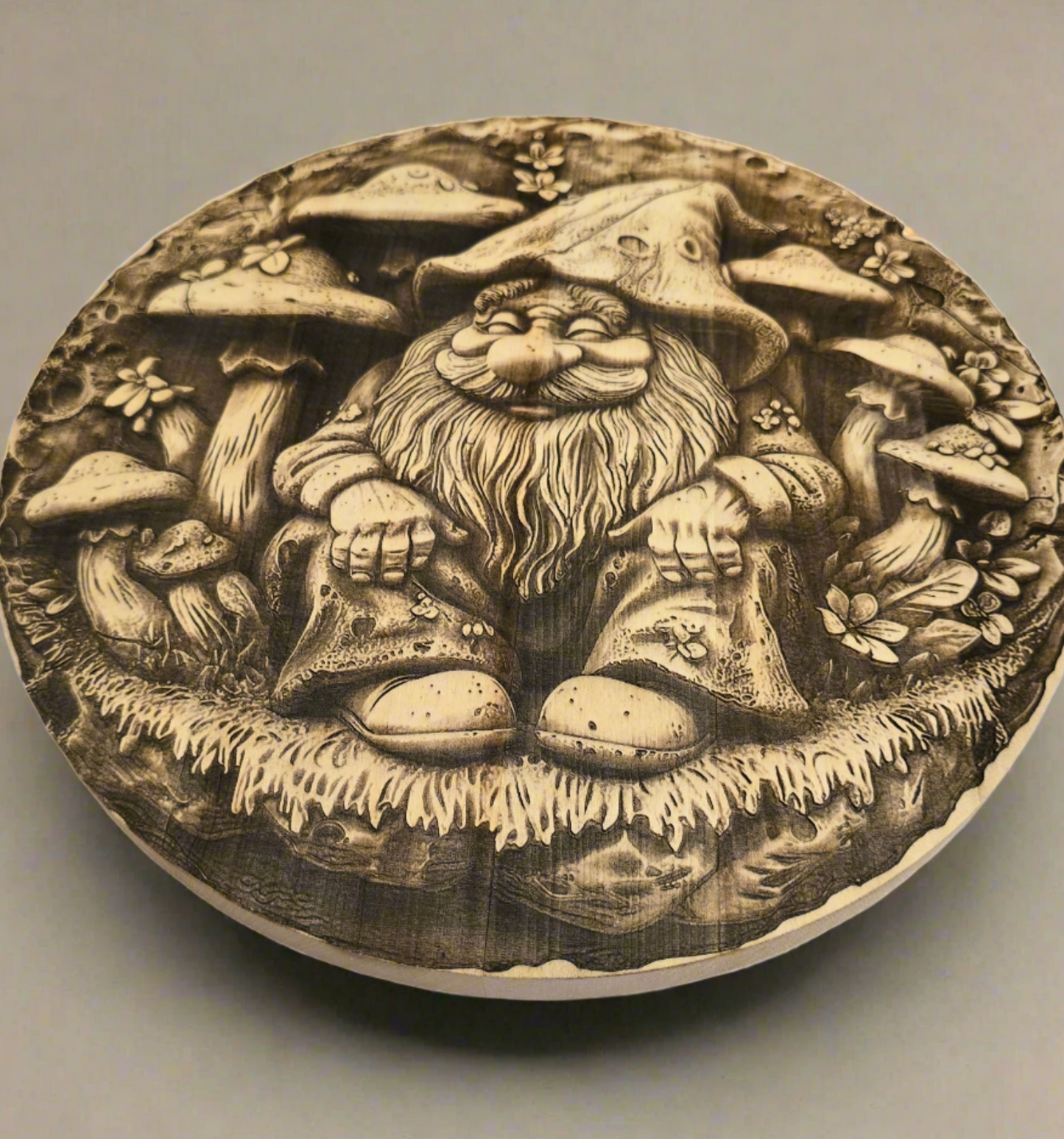 Laser Engraved 3d Gnome Wood Round