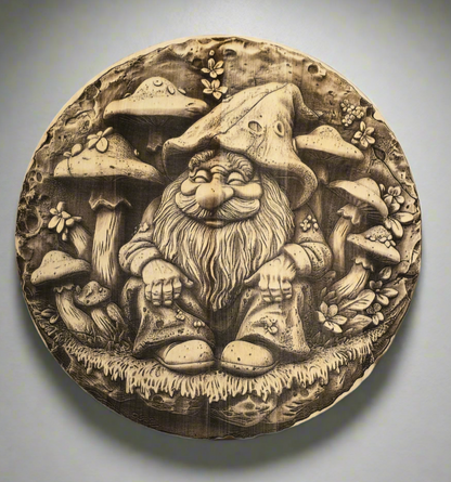 Laser Engraved 3d Gnome Wood Round