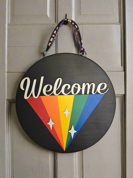 Layered Pride Welcome Wood Round