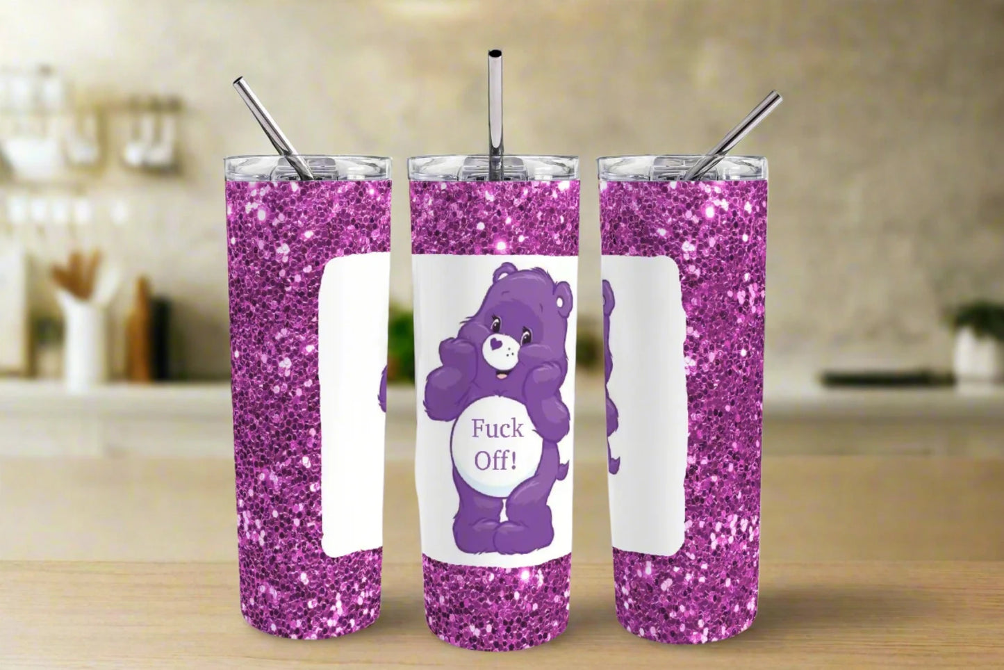 Purple Swear Bear Tumbler Sublimation Wrap PNG