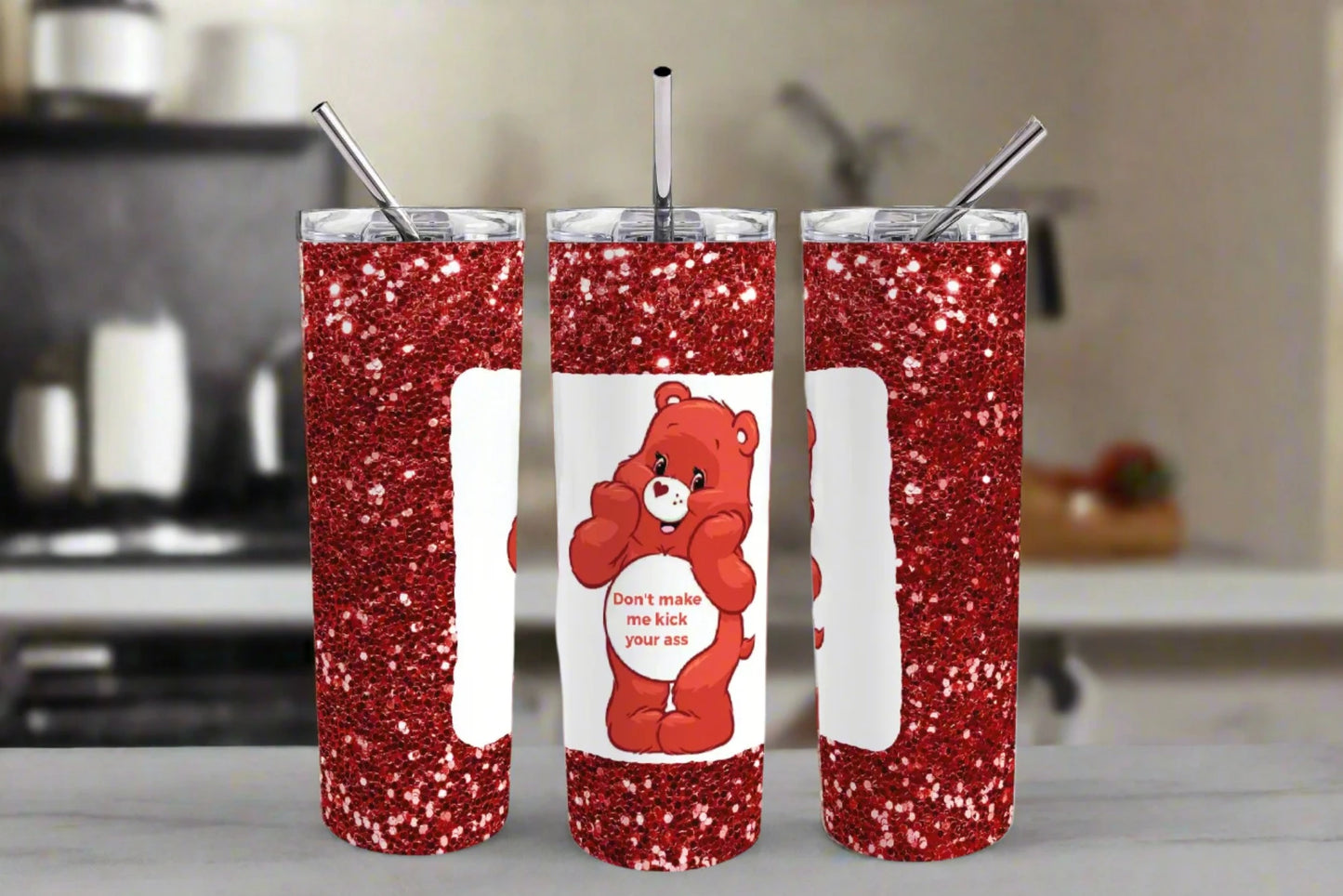 Red Swear Bear Tumbler Sublimation Wrap PNG