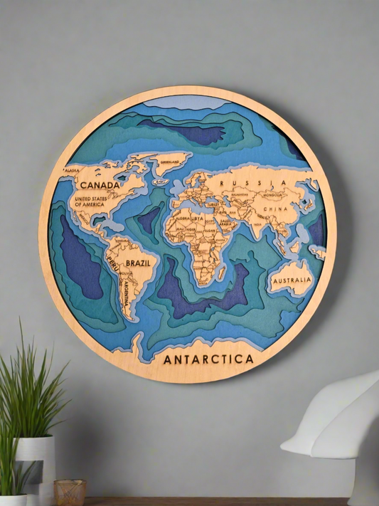 Laser cut, layered world map