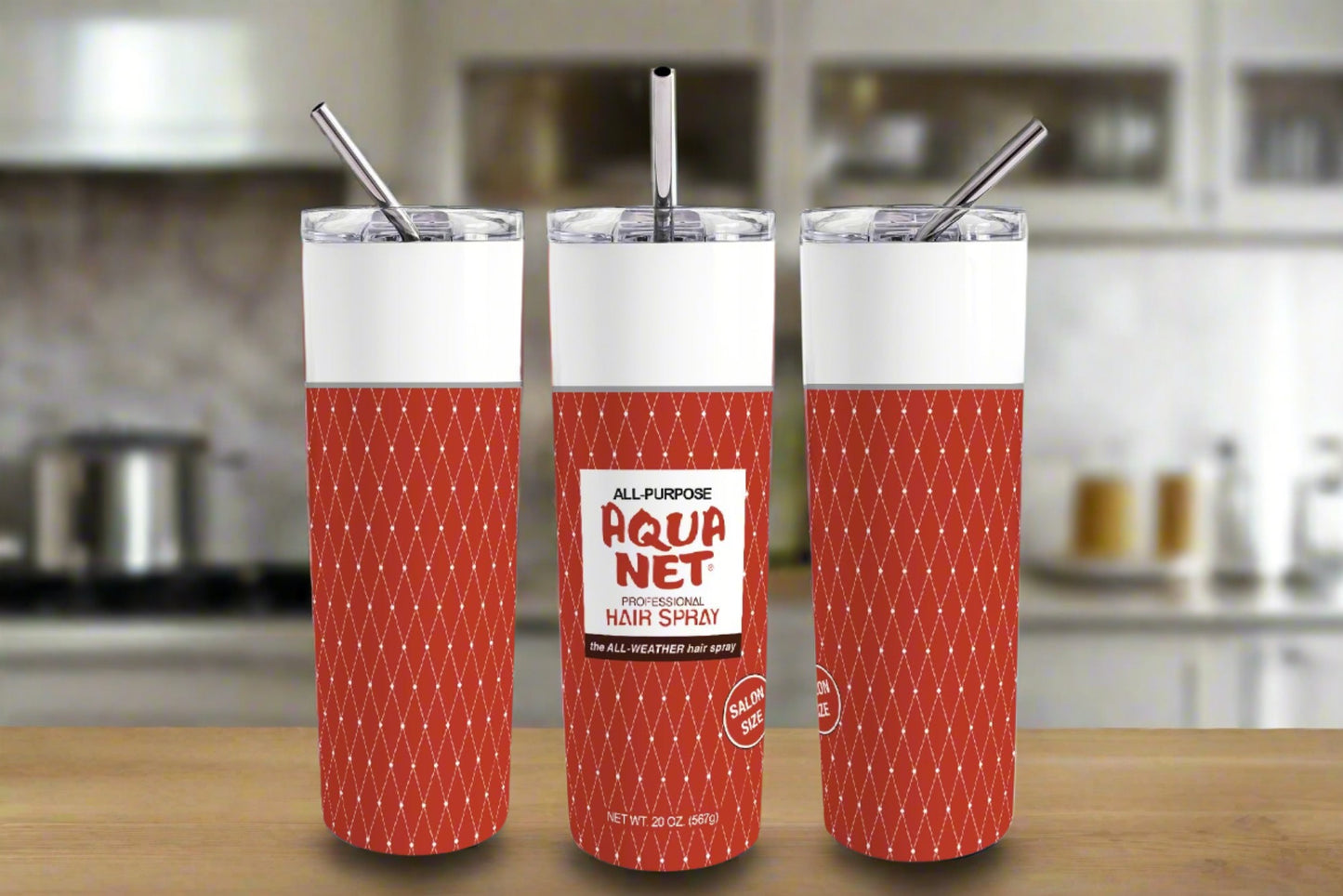 Red Aqua Net 20oz Skinny Tumbler