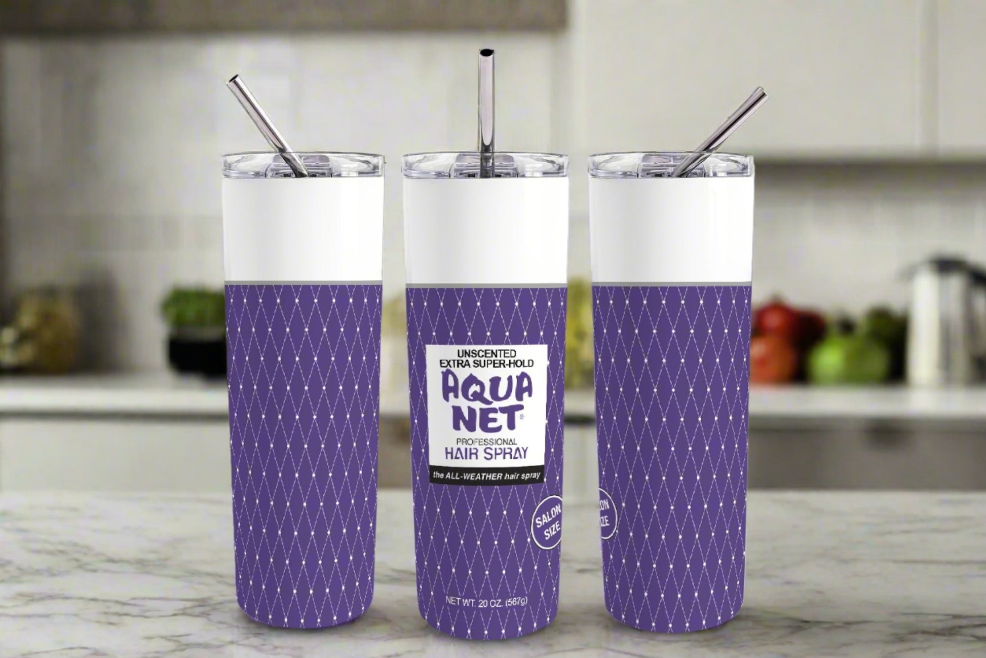 Purple Aqua Net 20oz Skinny Tumbler