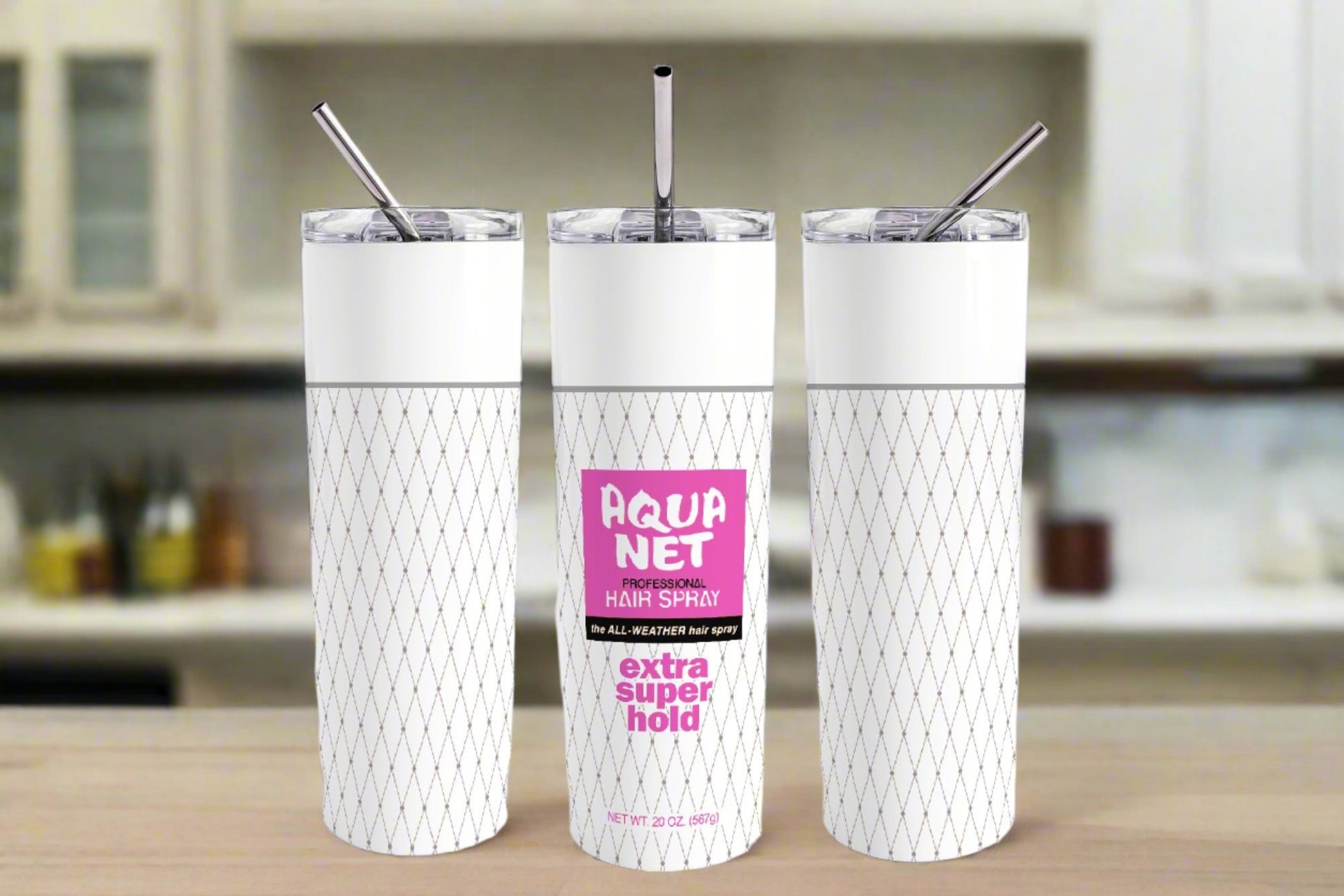 White Aqua Net 20oz Skinny Tumbler