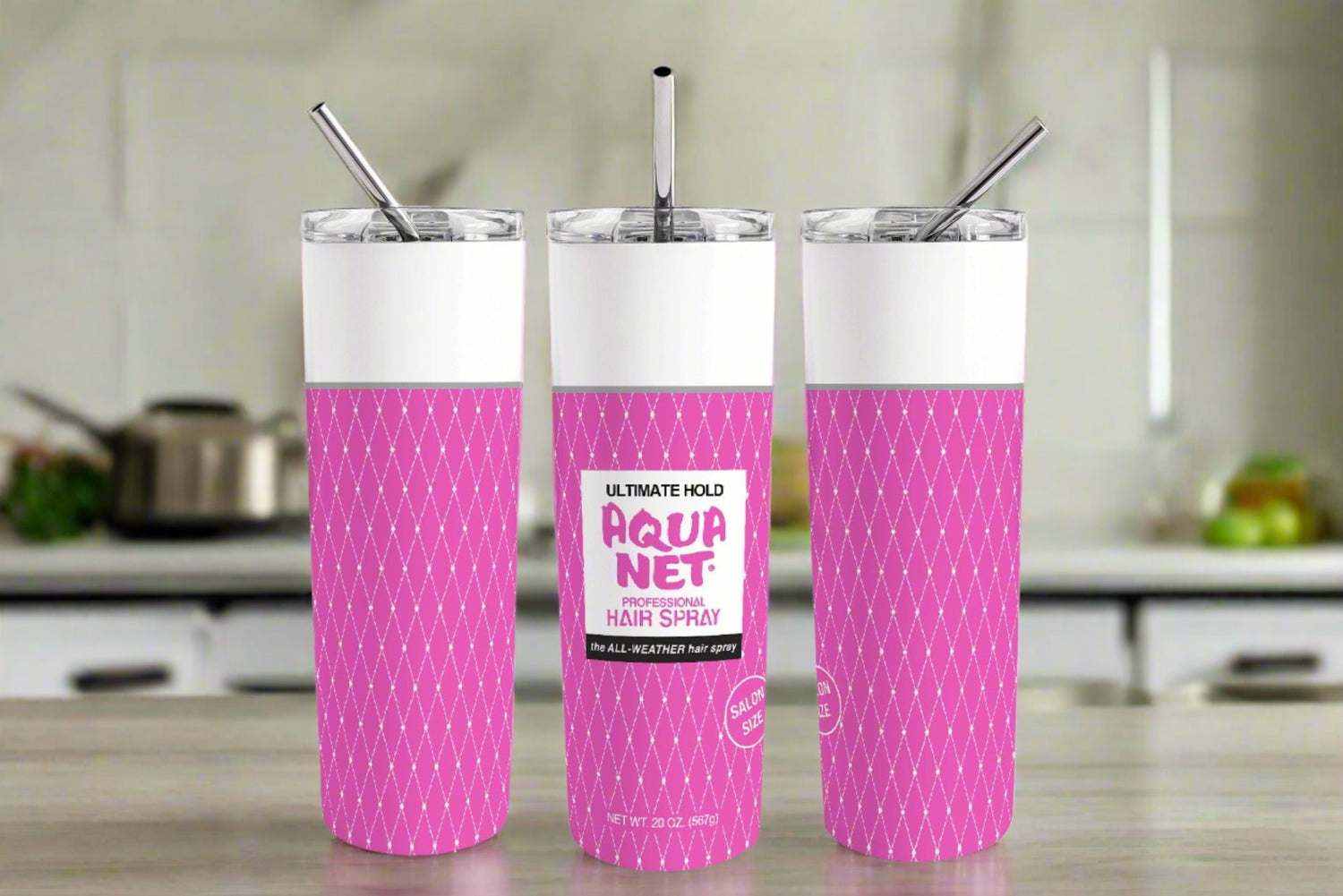 Pink Aqua Net 20oz Skinny Tumbler