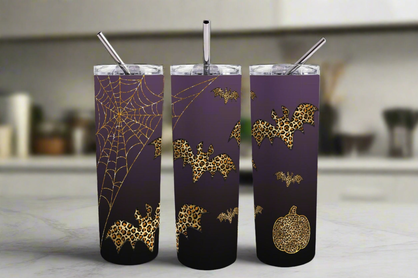 Bat and Pumpkin 20 oz Halloween Skinny Tumbler - Kato Kreations