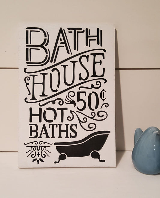 Bath House Hot Baths 50 cents Wood Sign - Kato Kreations
