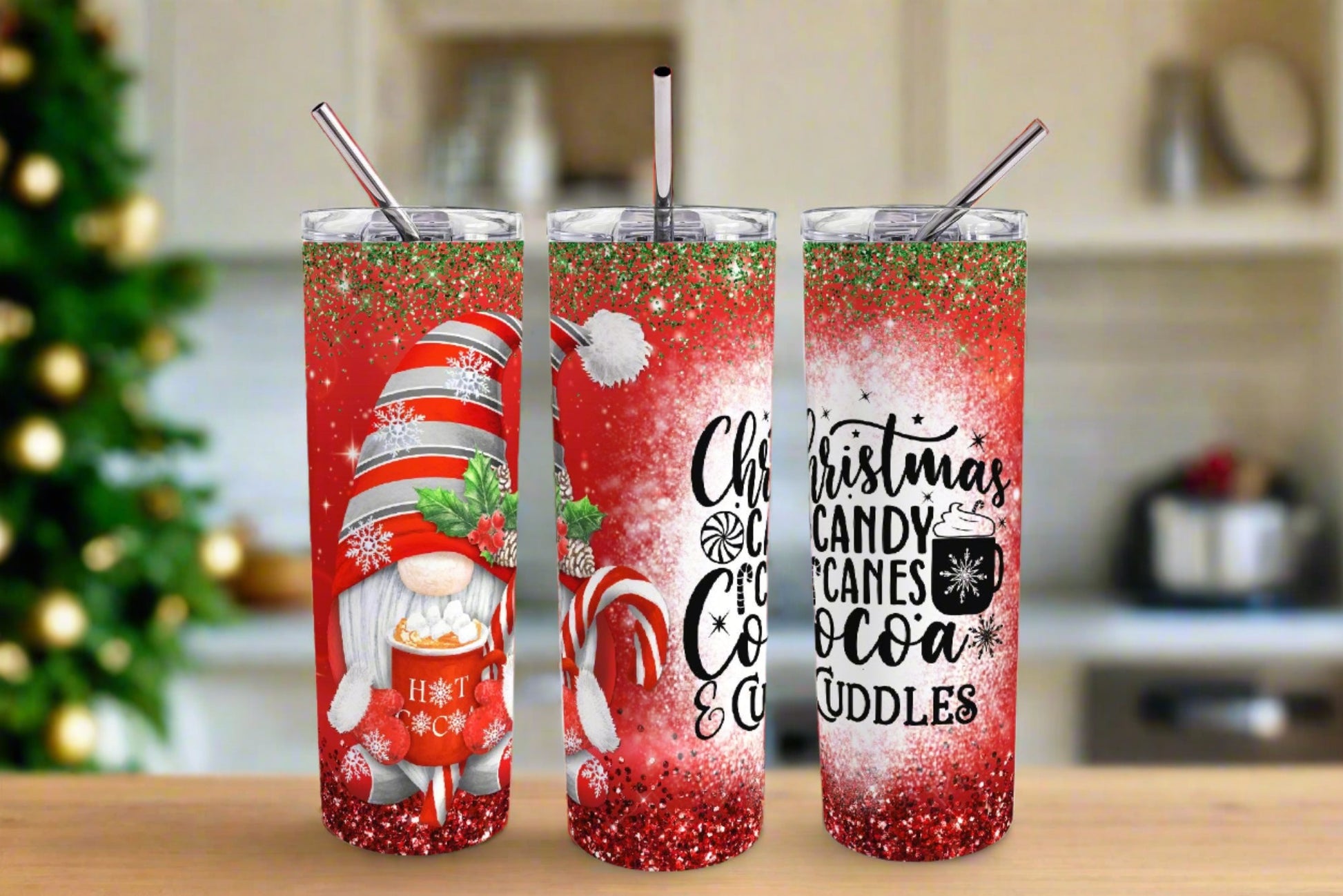 Christmas Gnome Sublimated 20oz Skinny Tumbler - Kato Kreations