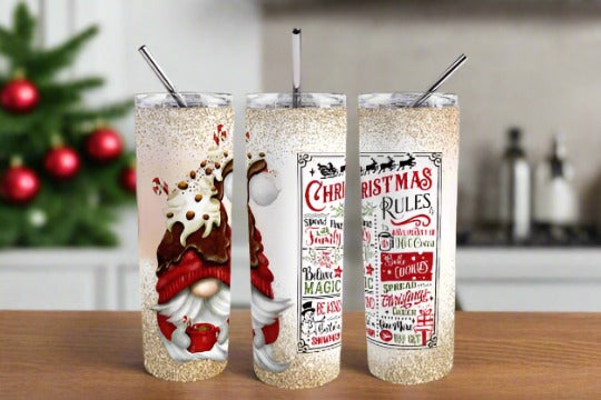 Christmas Rules Sublimated 20oz Skinny Tumbler - Kato Kreations