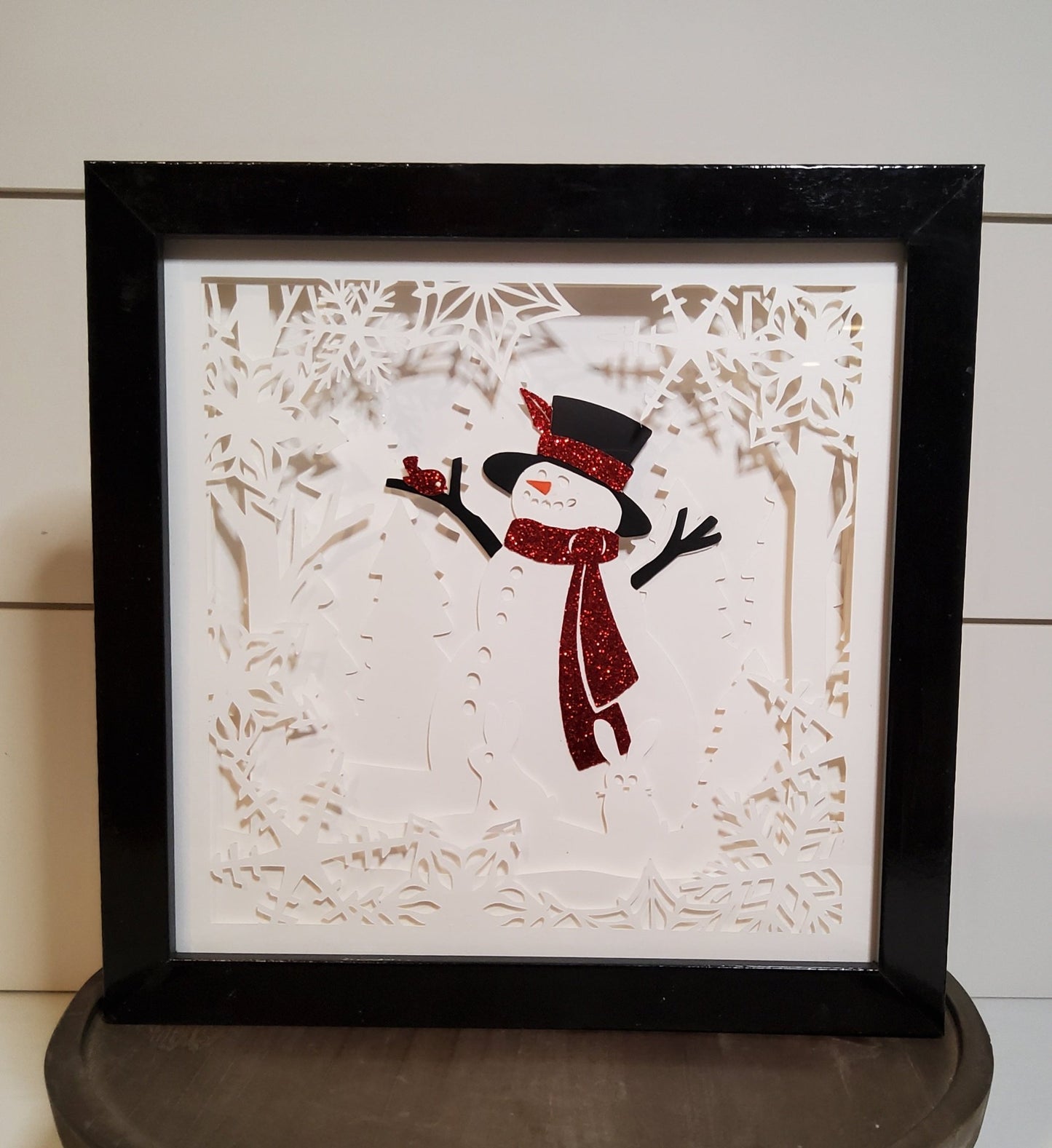 Christmas Snowman Shadow box that Lights-up - Kato Kreations