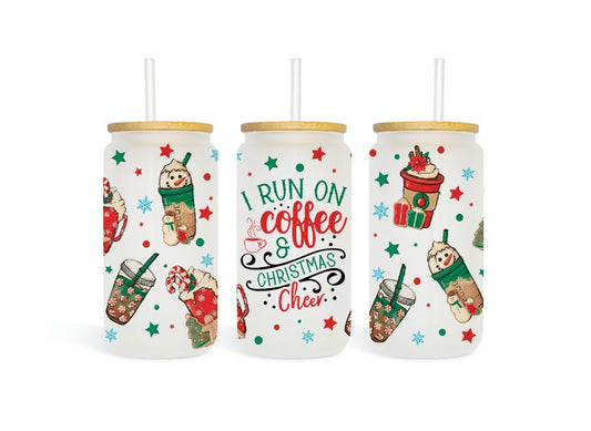 Coffee and Christmas Cheer 16oz Frosted Glass Can - Kato Kreations