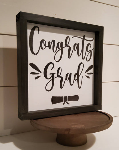 Congrats Grad Framed Hanging Wood Sign - Kato Kreations