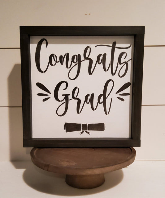 Congrats Grad Framed Hanging Wood Sign - Kato Kreations