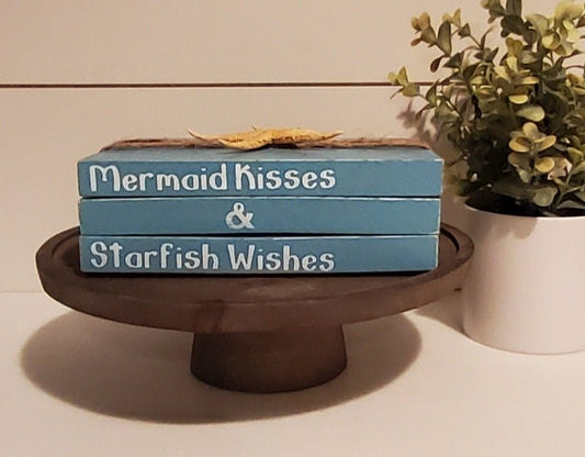 Decorative "Mermaid Kisses & Starfish Wishes" Wood Books