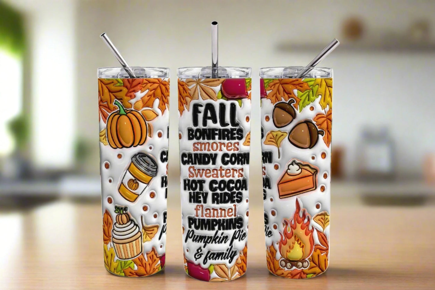 Fall Bonfires 20oz Skinny Tumbler - Kato Kreations