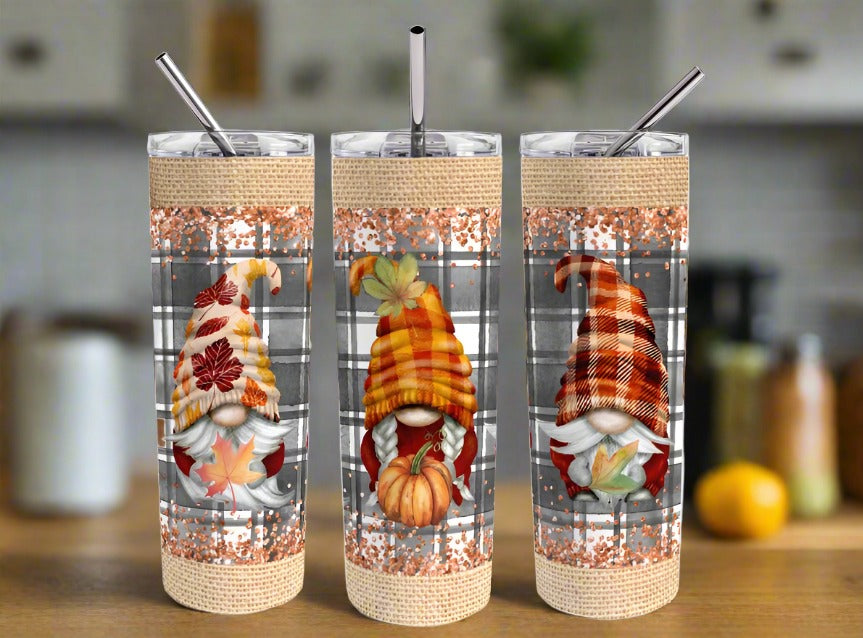 Flannel Fall Gnomes 20oz Skinny Tumbler - Kato Kreations