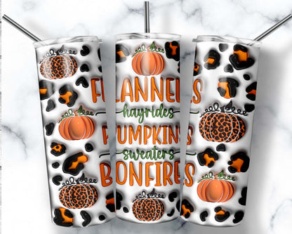 Flannels, Pumpkins, Bonfires 20oz Skinny Tumbler - Kato Kreations