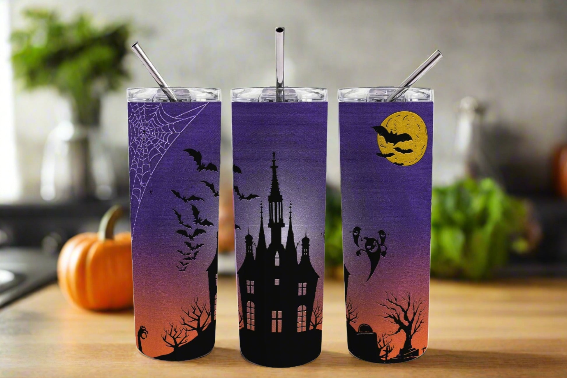 Haunted House Halloween 20 oz Skinny Tumbler - Kato Kreations