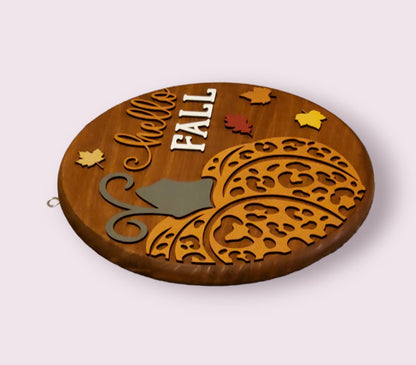 Hello Fall 15" Wood Round - Kato Kreations