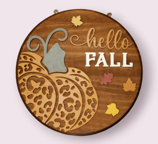 Hello Fall 15" Wood Round - Kato Kreations