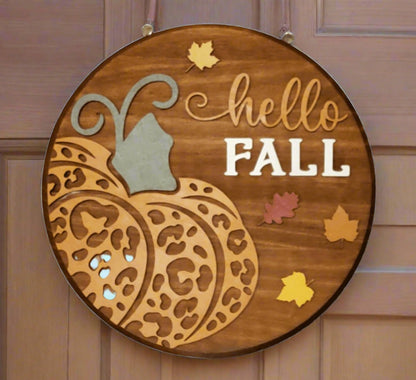 Hello Fall 15" Wood Round - Kato Kreations