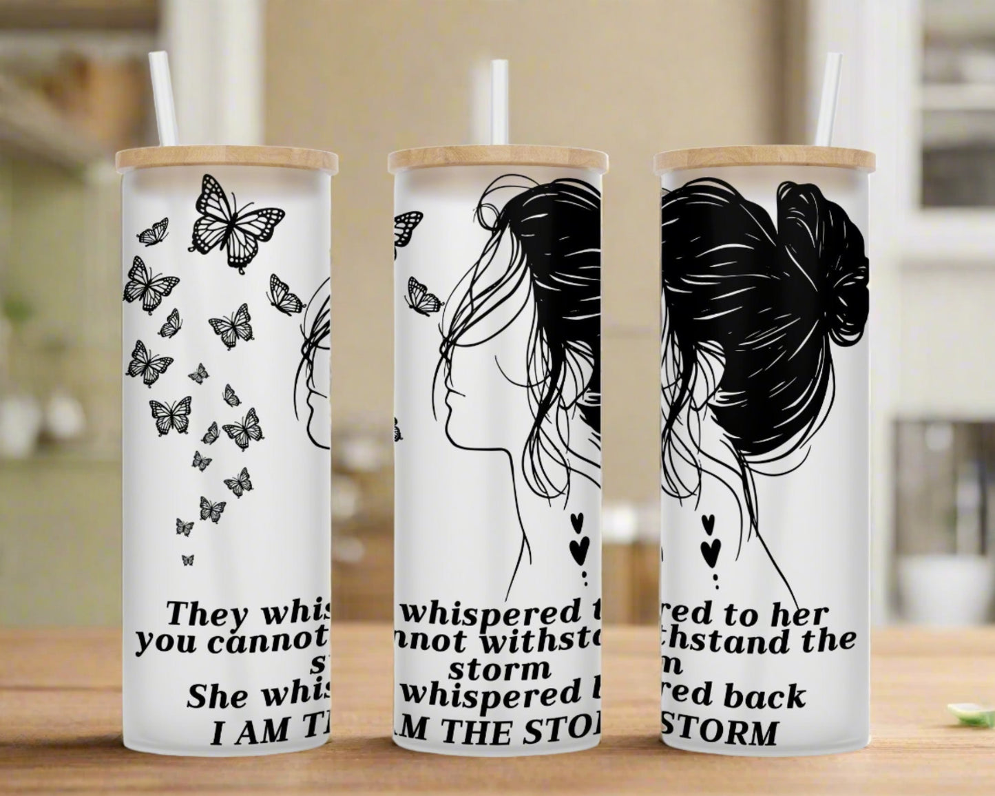 I am the Storm 25oz Clear Glass Can with Lid and Plastic Straw