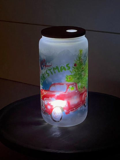 Light-up Christmas Truck Glass Can - Kato Kreations