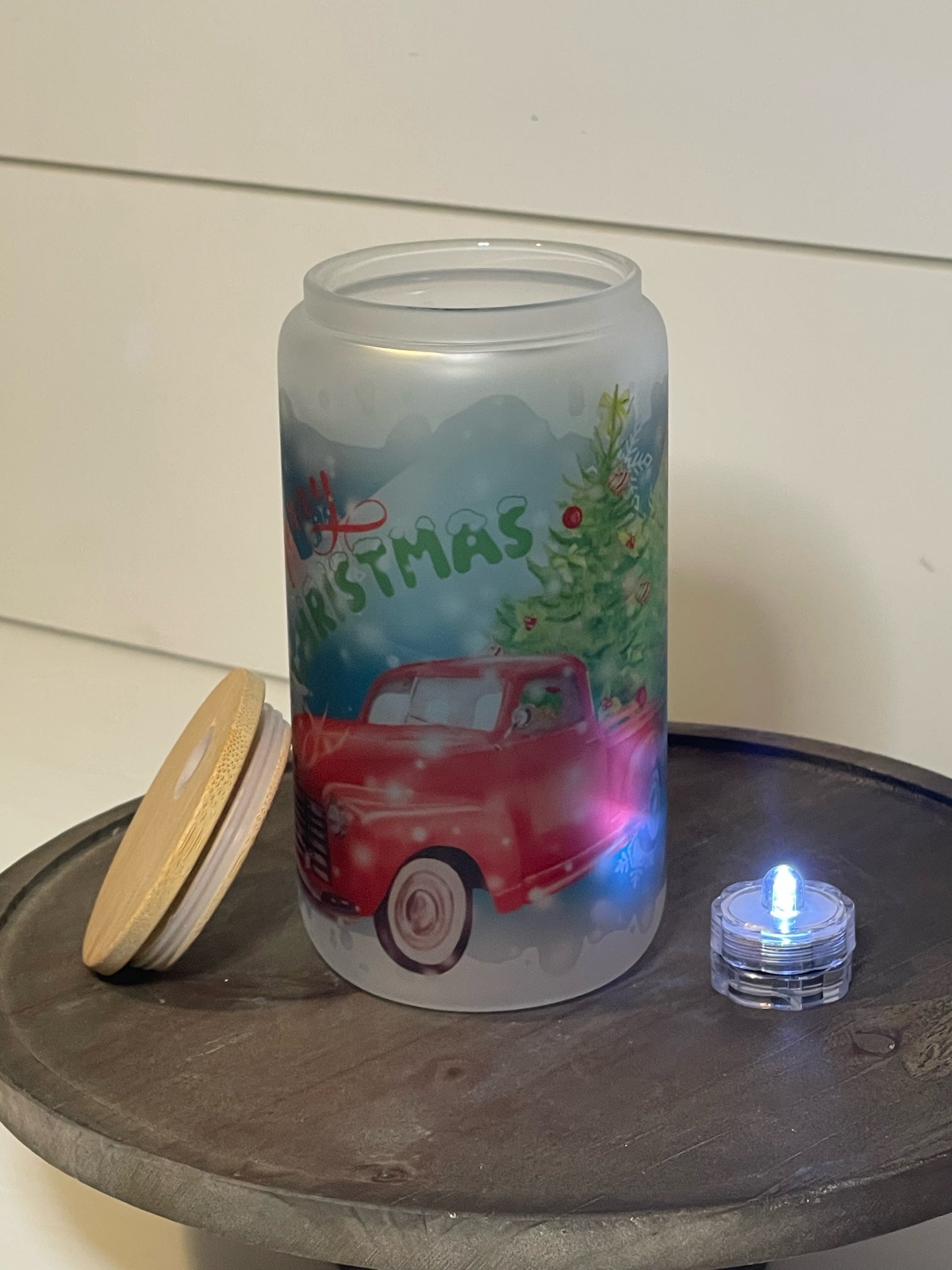 Light-up Christmas Truck Glass Can - Kato Kreations