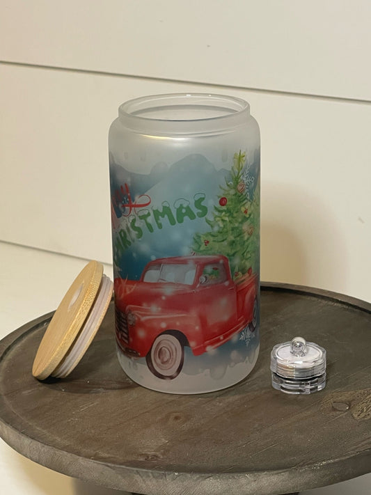 Light-up Christmas Truck Glass Can - Kato Kreations