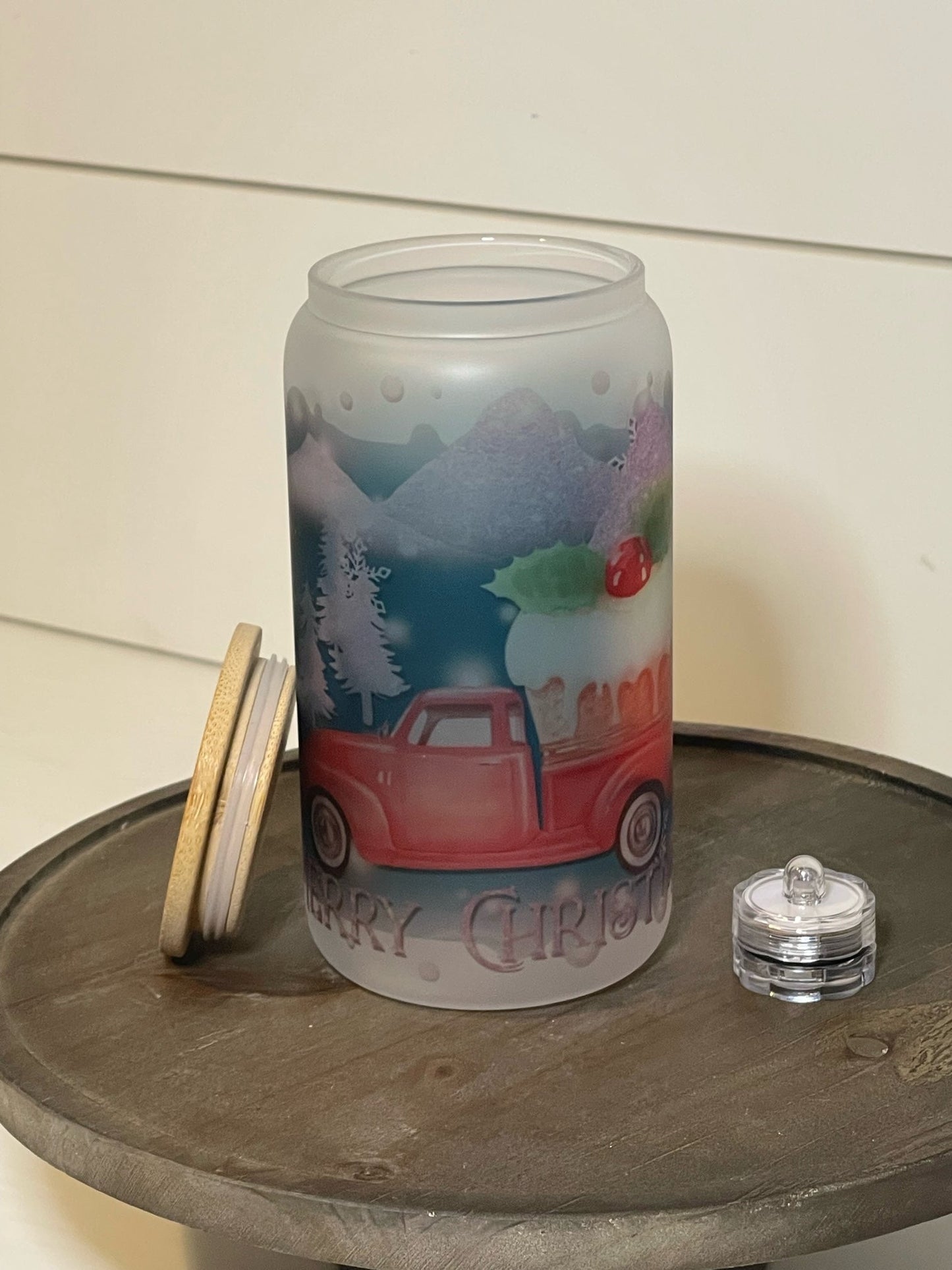 Light-up Merry Christmas Glass Can - Kato Kreations