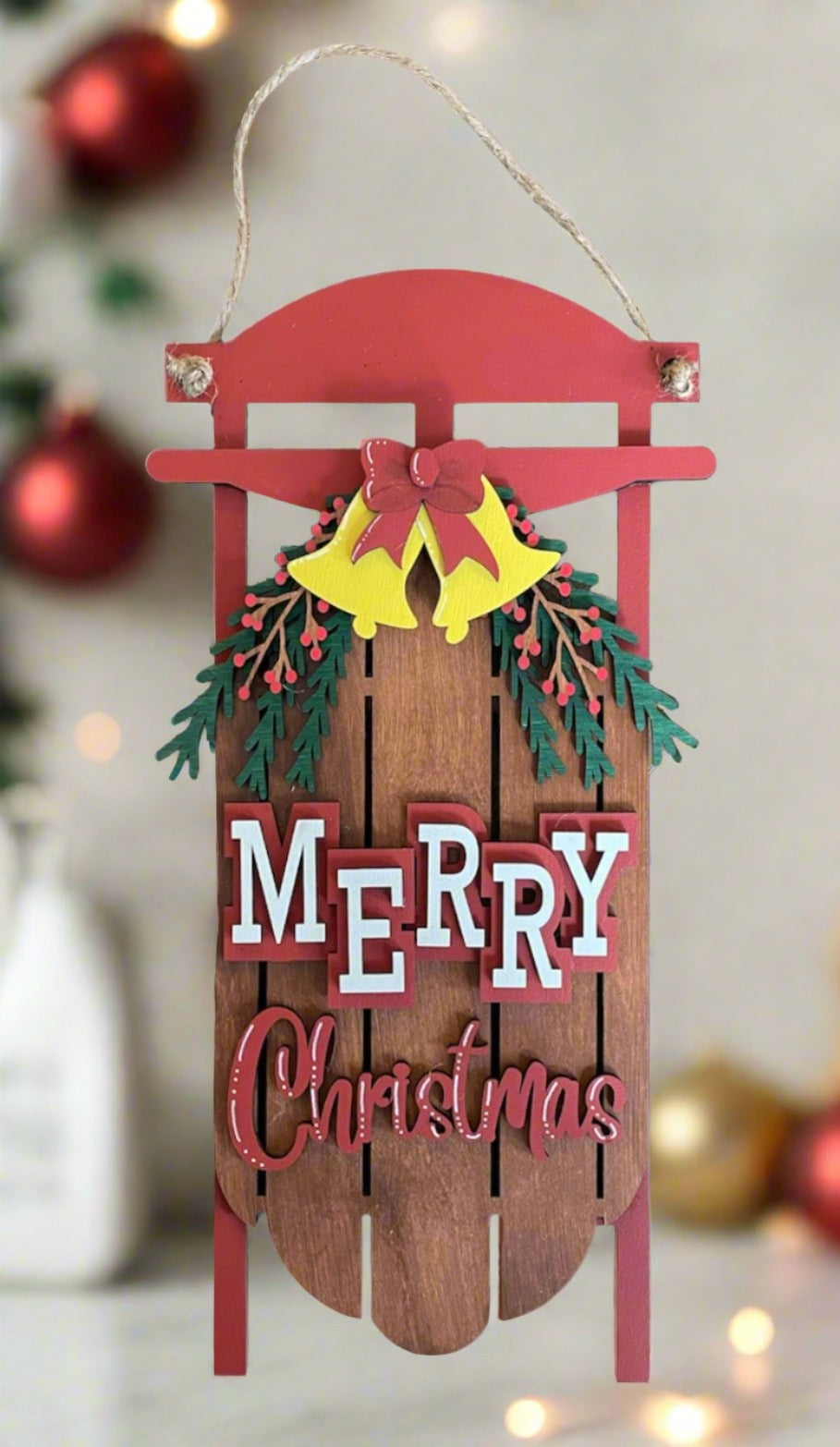 Merry Christmas Sled Ornament - Kato Kreations