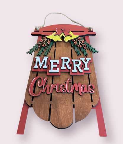 Merry Christmas Sled Ornament - Kato Kreations