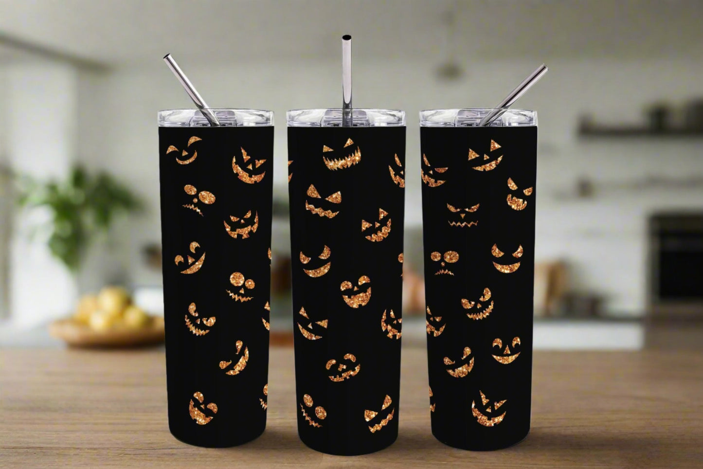 Pumpkin Faces 20 oz Skinny Halloween Tumbler