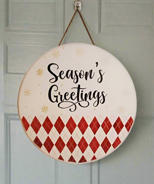 Season's Greetings Wood Round Door Hanger