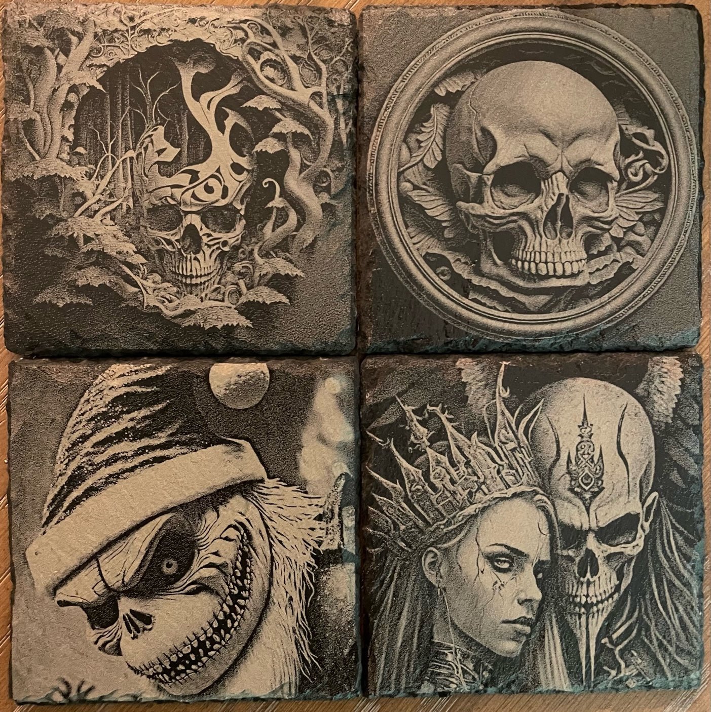 Set of 4 Custom Laser Engraved Black Slate Coasters