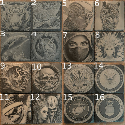 Set of 4 Custom Laser Engraved Black Slate Coasters