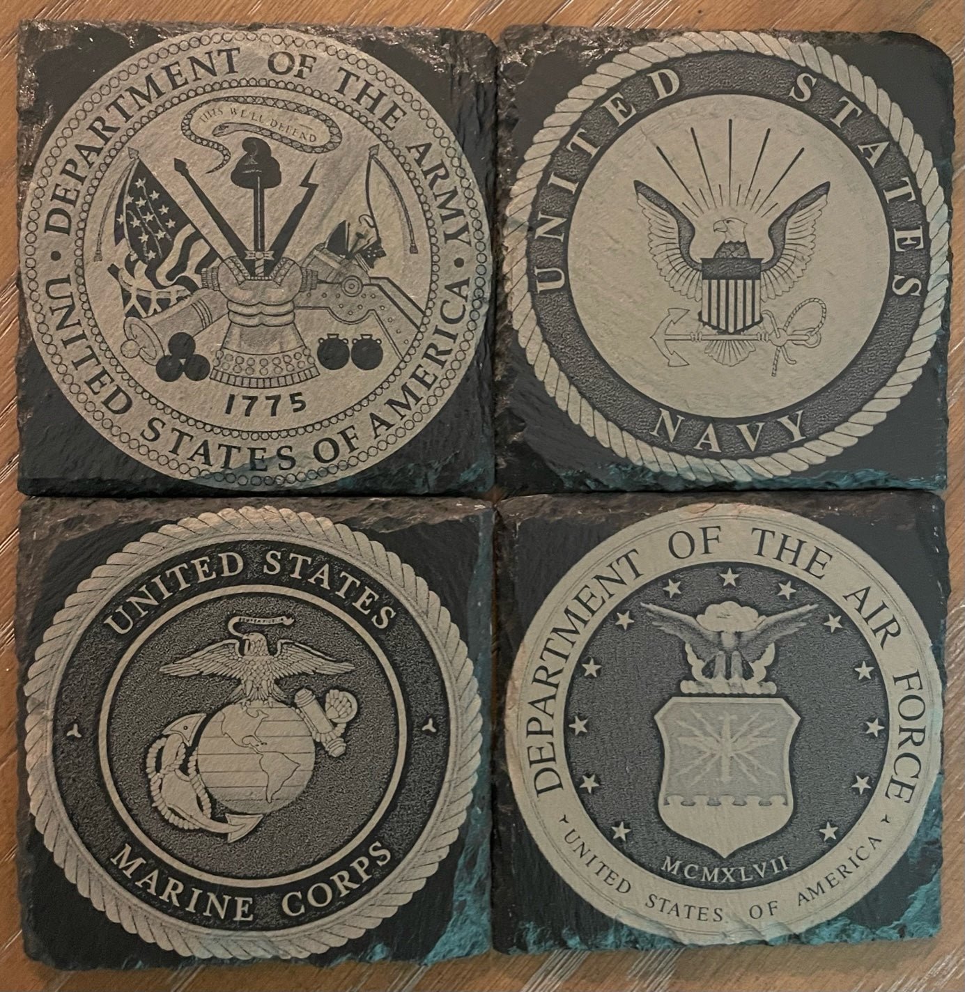 Set of 4 Custom Laser Engraved Black Slate Coasters