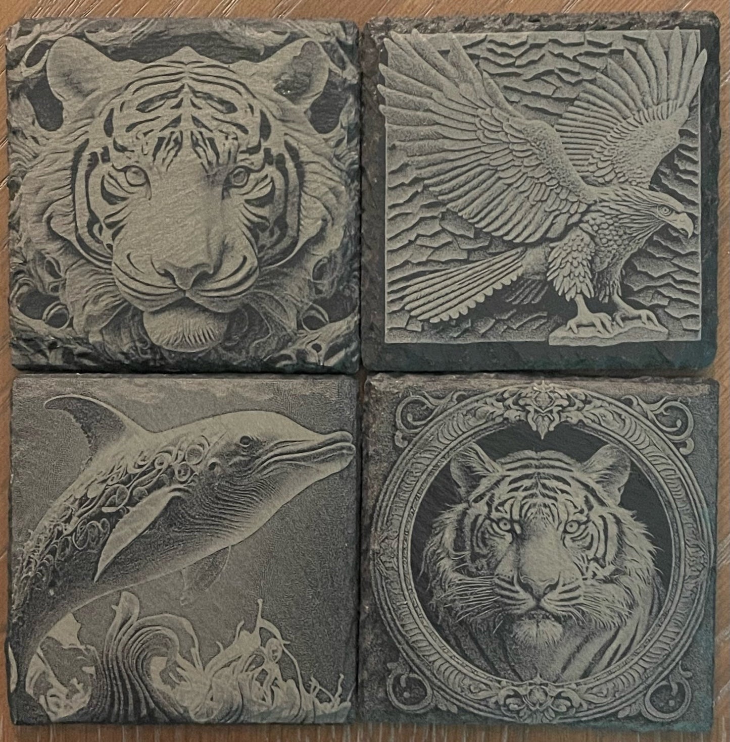 Set of 4 Custom Laser Engraved Black Slate Coasters