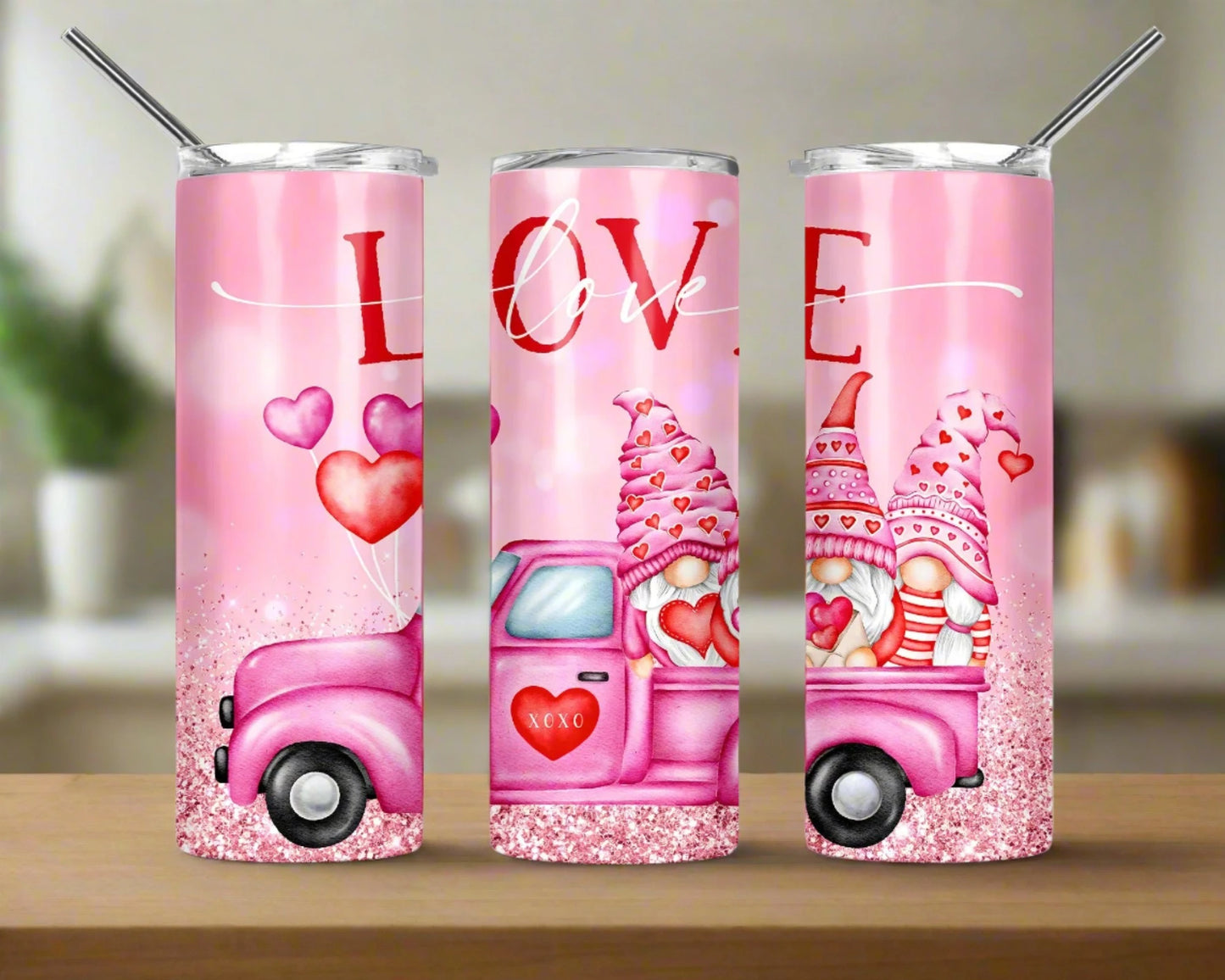 Valentine's Day gnomes 20 oz skinny tumbler - Kato Kreations