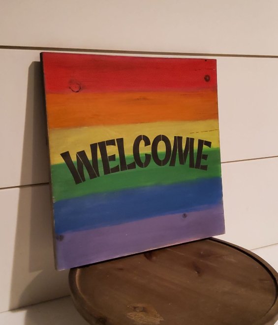 Welcome Pride Wood Sign with Rainbow Colors
